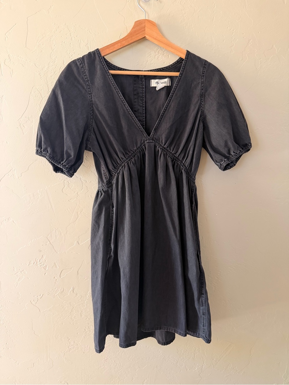 Madewell Washed Black V-Neck Mini Dress